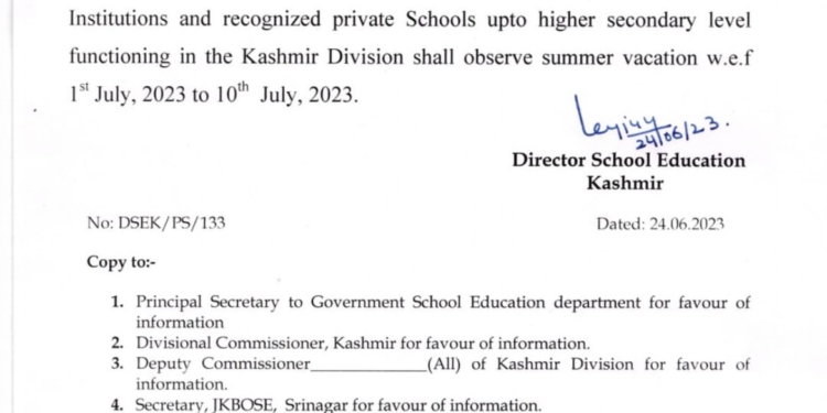 Summer Vacation from July 1 to 10