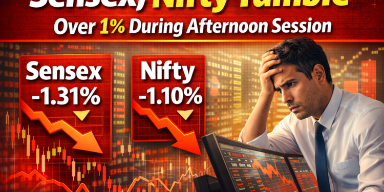 Sensex, Nifty tumble over 1% during afternoon session